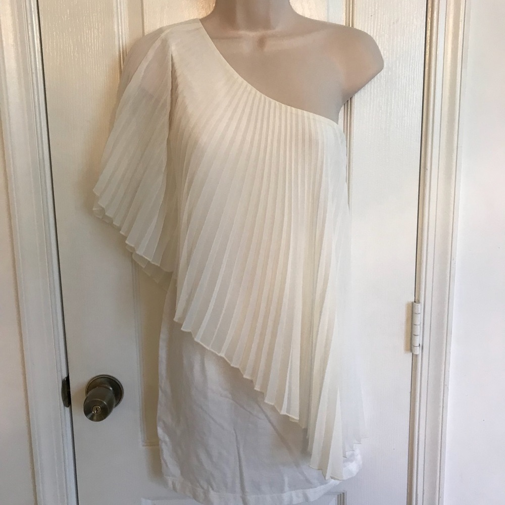 Cream pleated capelet dress